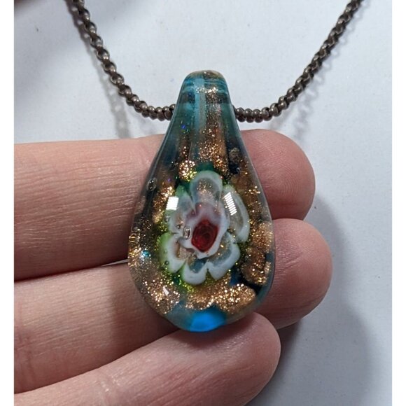 Floral Cottagecore Handblown Glass Pendant Necklace - Picture 6 of 8